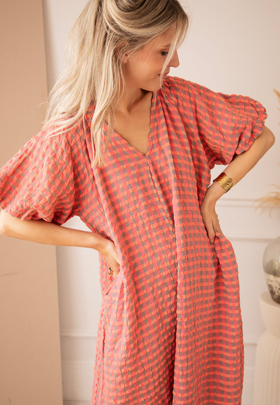 Chou Check Pink/Orange - Maxi Dress