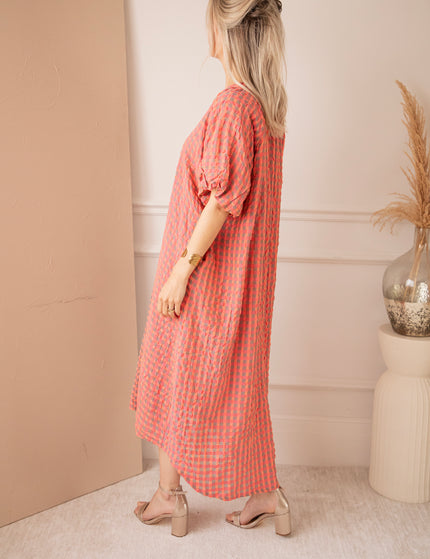 Chou Check Pink/Orange - Maxi Jurk