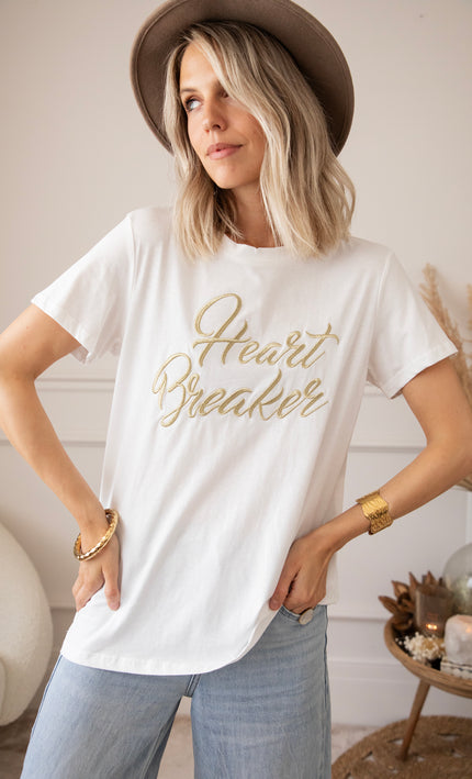 T-Shirt - Heart Breaker - Weiß/Gold