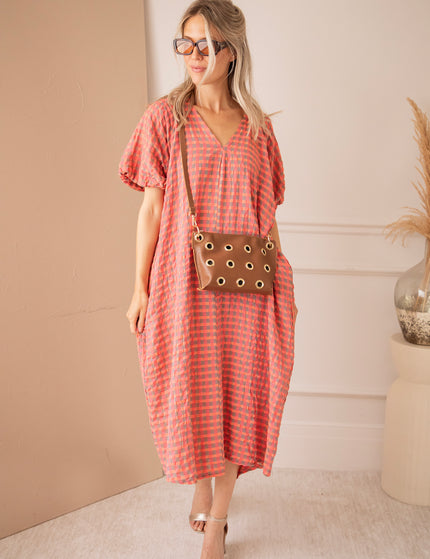 Chou Check Pink/Orange - Maxi Jurk