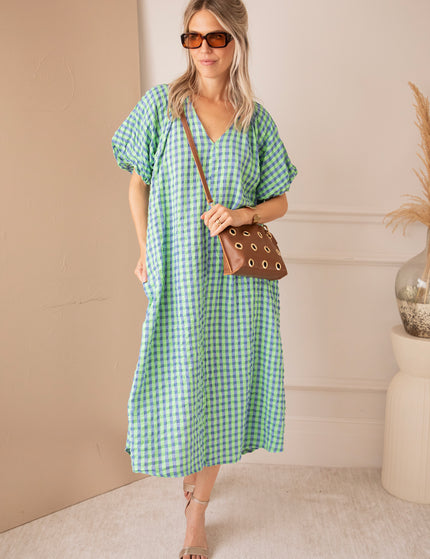Chou Check Green/Blue - Maxi Jurk