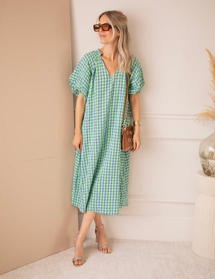 Chou Check Green/Blue - Maxi Jurk