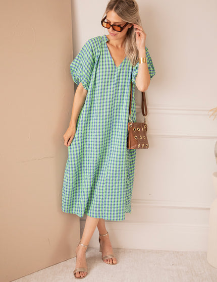 Chou Check Green/Blue - Maxi Jurk