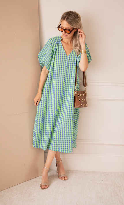 Chou Check Green/Blue - Maxi Jurk