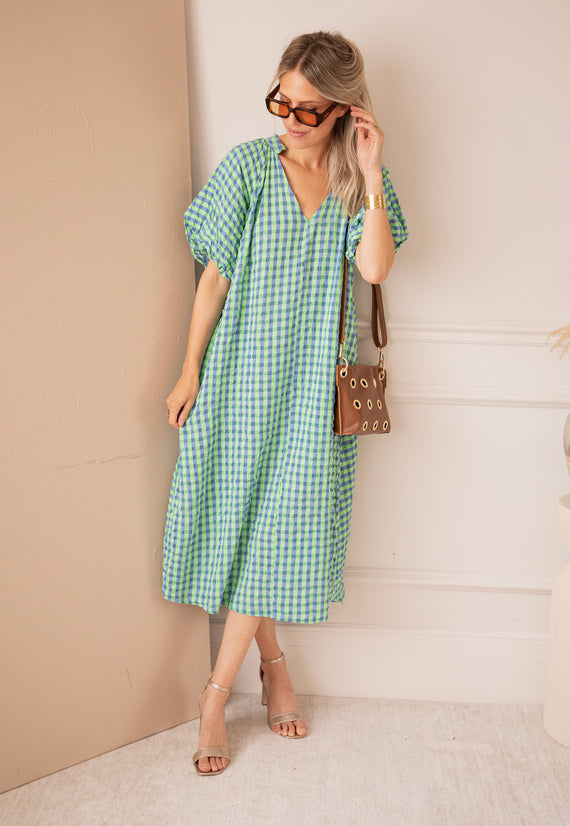 Chou Check Green/Blue - Maxi Dress