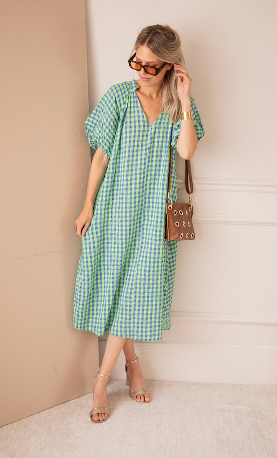 Maxikleid - Chou Check - Grün/Blau