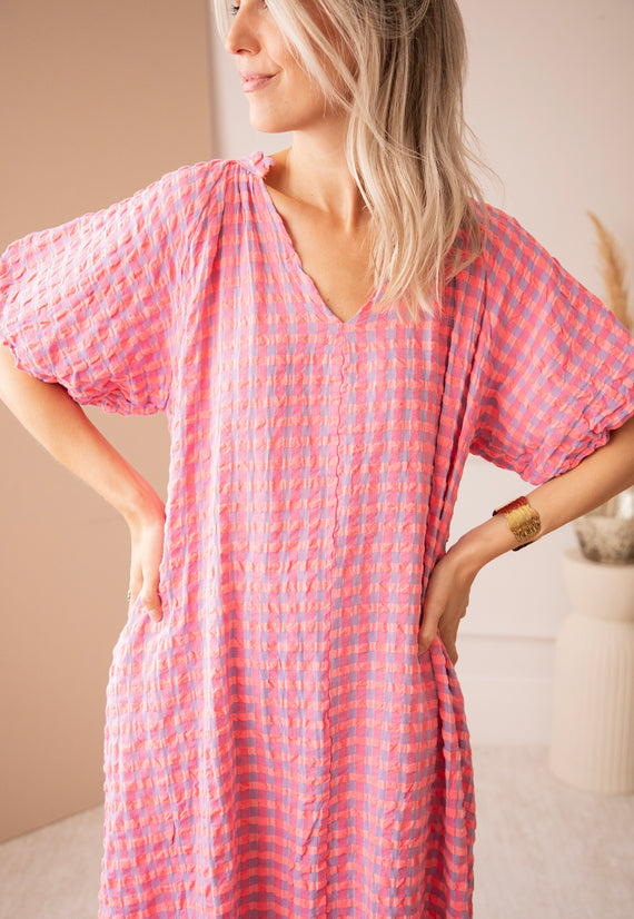Chou Check Sweet Pink/Blue - Maxi Dress