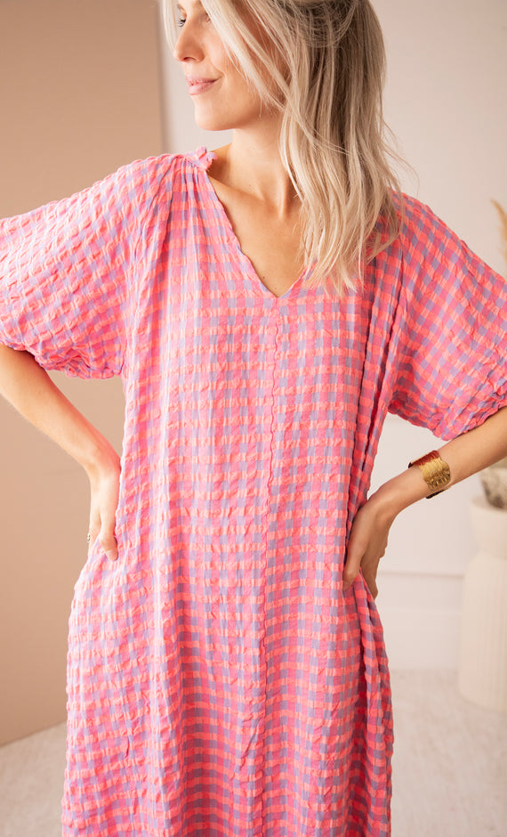 Maxikleid - Chou Check Sweet - Rosa/Blau