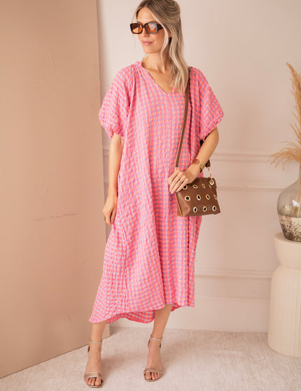Chou Check Sweet Pink/Blue - Maxi Dress