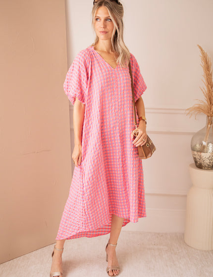 Chou Check Sweet Pink/Blue - Maxi Dress