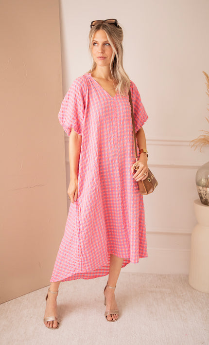 Chou Check Sweet Pink/Blue - Maxi Dress