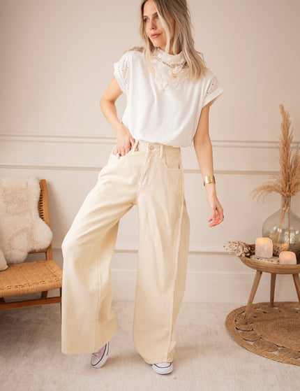 Wide Stitch  Beige - Jeans