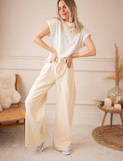 Wide Stitch  Beige - Jeans