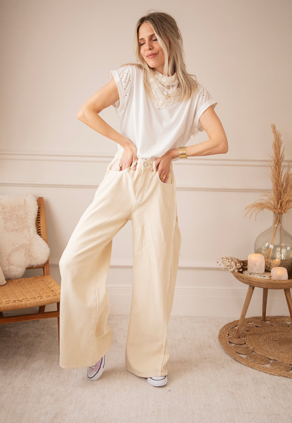 Wide Stitch  Beige - Jeans