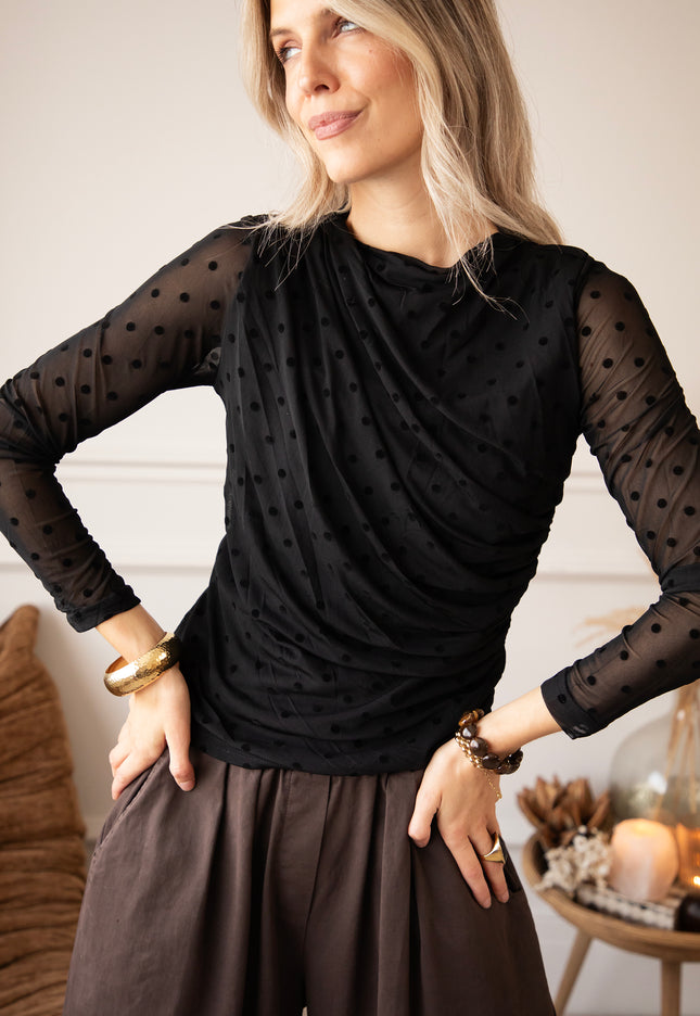 Drapped In Dots  Black - Longsleeve