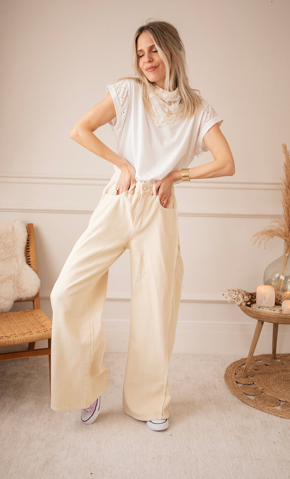 Wide Stitch  Beige - Jeans