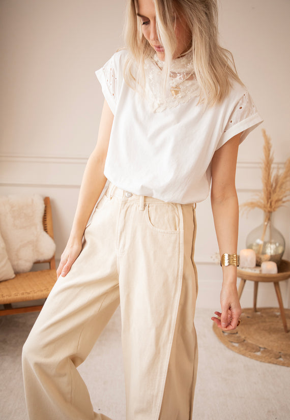 Wide Stitch  Beige - Jeans