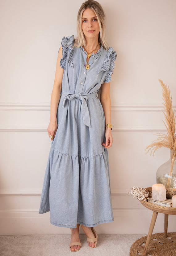 Emma Ruches Light Blue - Maxi Jurk