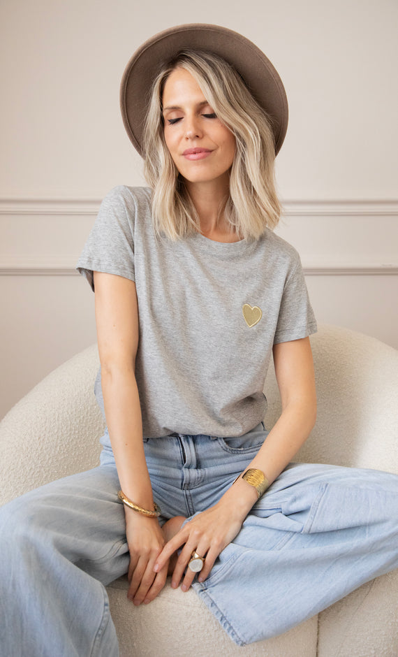 T-Shirt - Beating Heart - Dunkelgrau/Gold