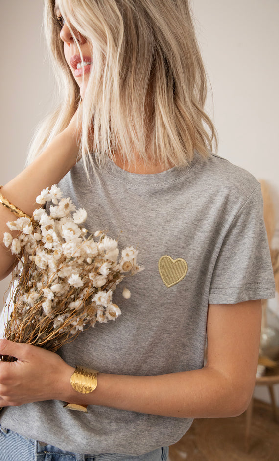 T-Shirt - Beating Heart - Dunkelgrau/Gold