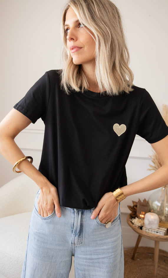 T-Shirt - Beating Heart - Schwarz/Gold