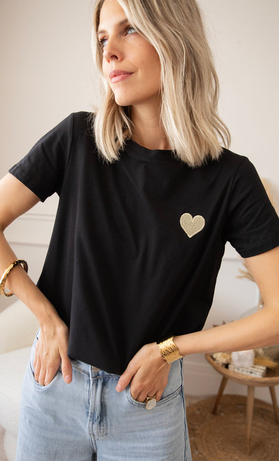 T-Shirt - Beating Heart - Schwarz/Gold