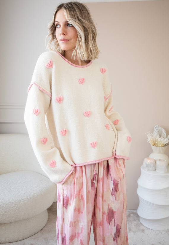 Heartbeats Beige/Pink - Sweater