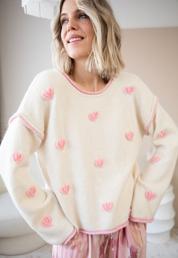 Heartbeats Beige/Pink - Sweater