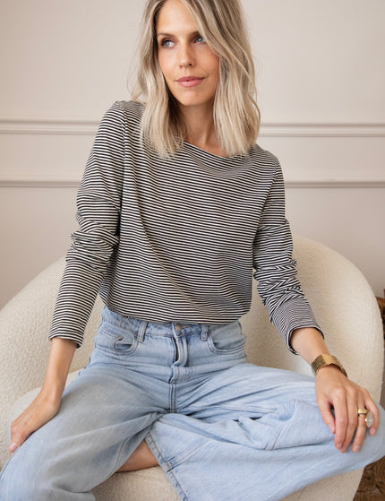 Langarmshirt - Beating Fine Stripe - Schwarz/Weiß