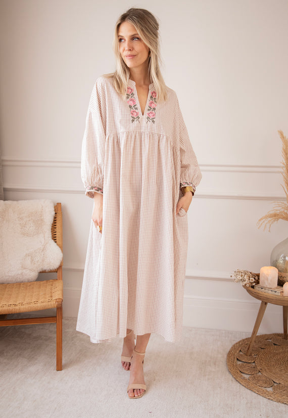 Grid & Grow Burgundy - Maxi Jurk