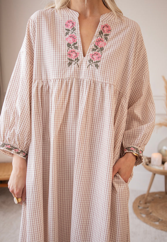 Grid & Grow Burgundy - Maxi Jurk