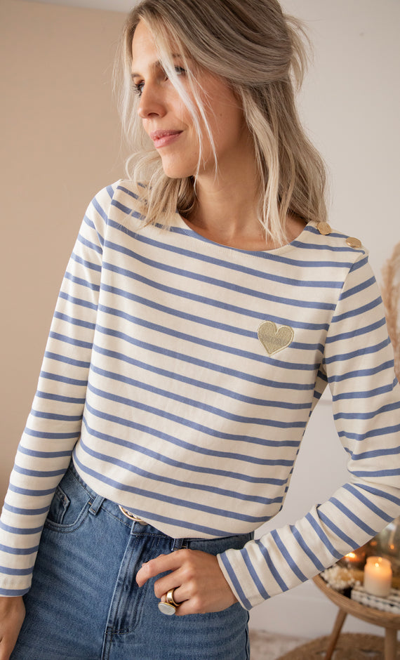 Langarmshirt - Beating Heart Stripes - Blau