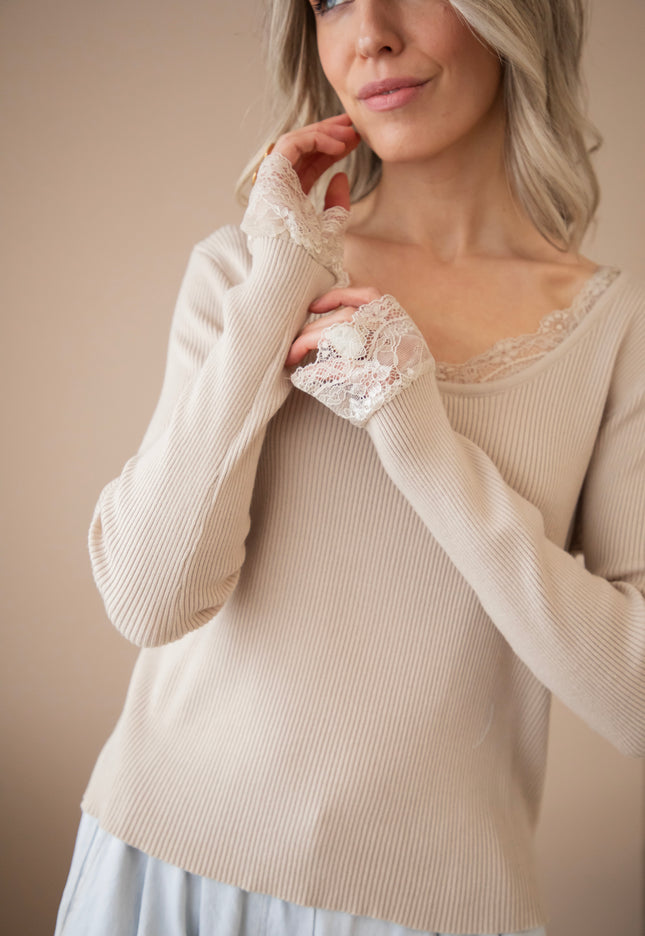 Langarmshirt - Elsie Laced - Cream