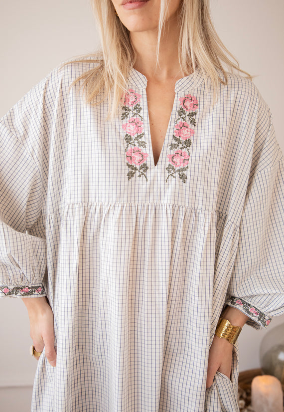 Grid & Grow Dark Blue - Maxi Jurk