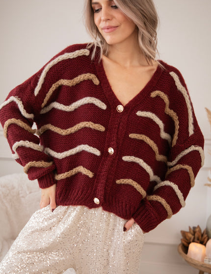 Strickjacke - Woolly Waves - Bordeaux