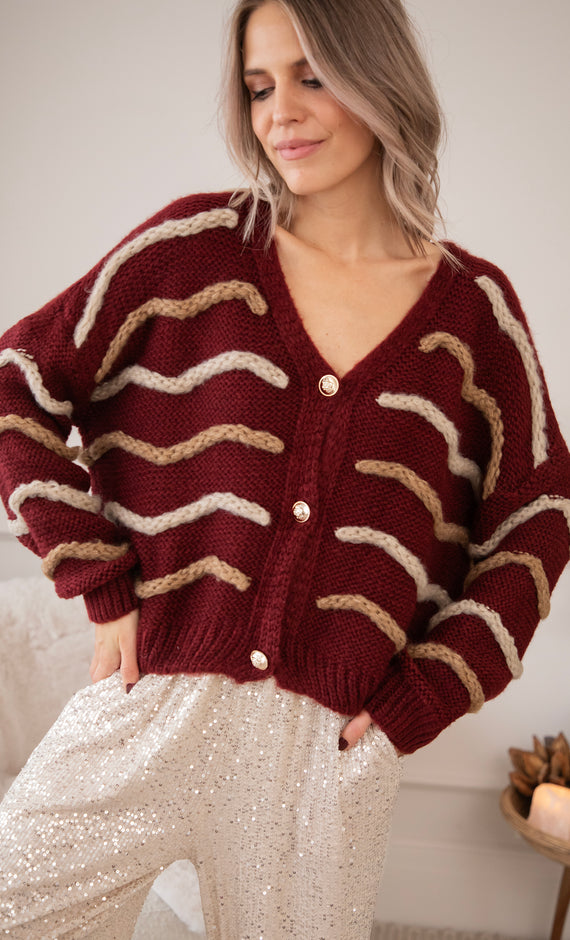 Woolly Waves Bordeaux - Cardigan