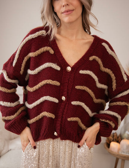 Strickjacke - Woolly Waves - Bordeaux