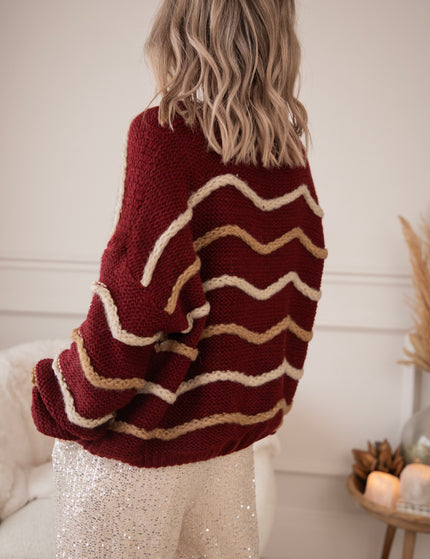 Strickjacke - Woolly Waves - Bordeaux