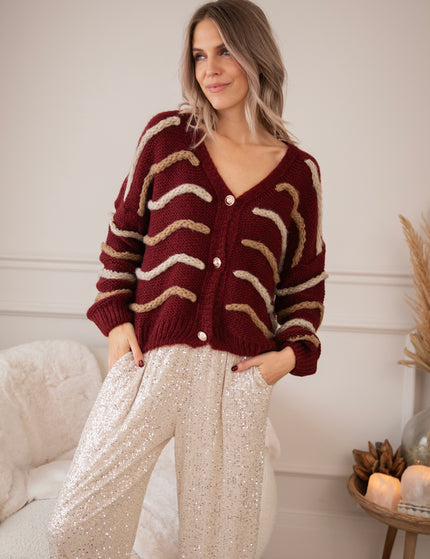 Strickjacke - Woolly Waves - Bordeaux