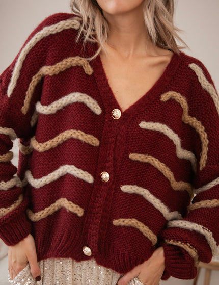 Strickjacke - Woolly Waves - Bordeaux