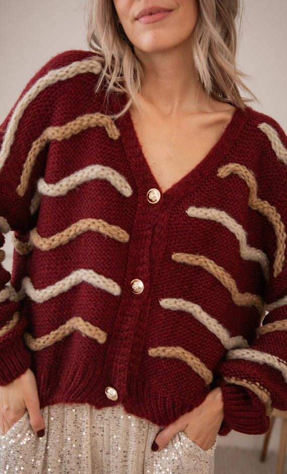 Woolly Waves Bordeaux - Cardigan