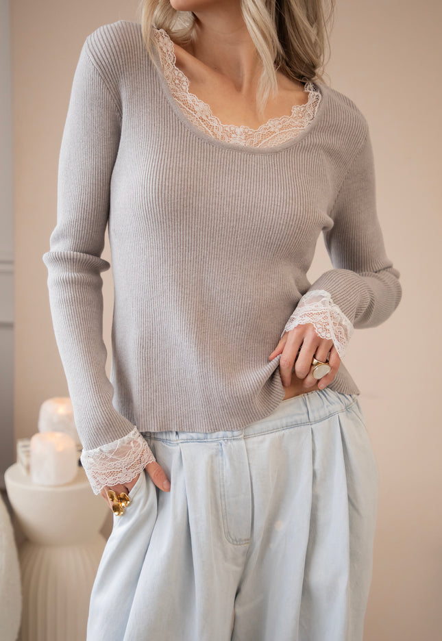 Langarmshirt - Elsie Laced - Grau