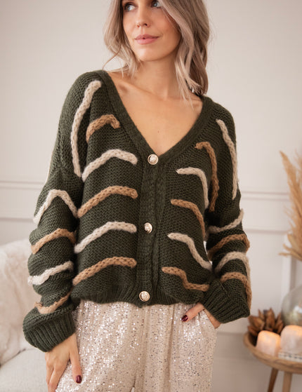 Woolly Waves Khaki - Cardigan