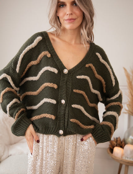 Woolly Waves Khaki - Cardigan