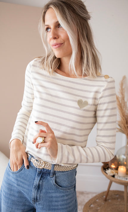 Beating Heart Stripes Grey - Longsleeve