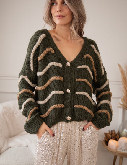 Woolly Waves Khaki - Cardigan