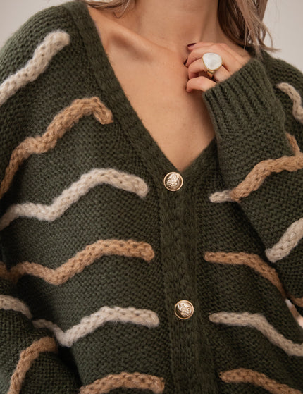 Woolly Waves Khaki - Cardigan