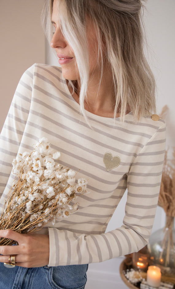 Beating Heart Stripes Grey - Longsleeve