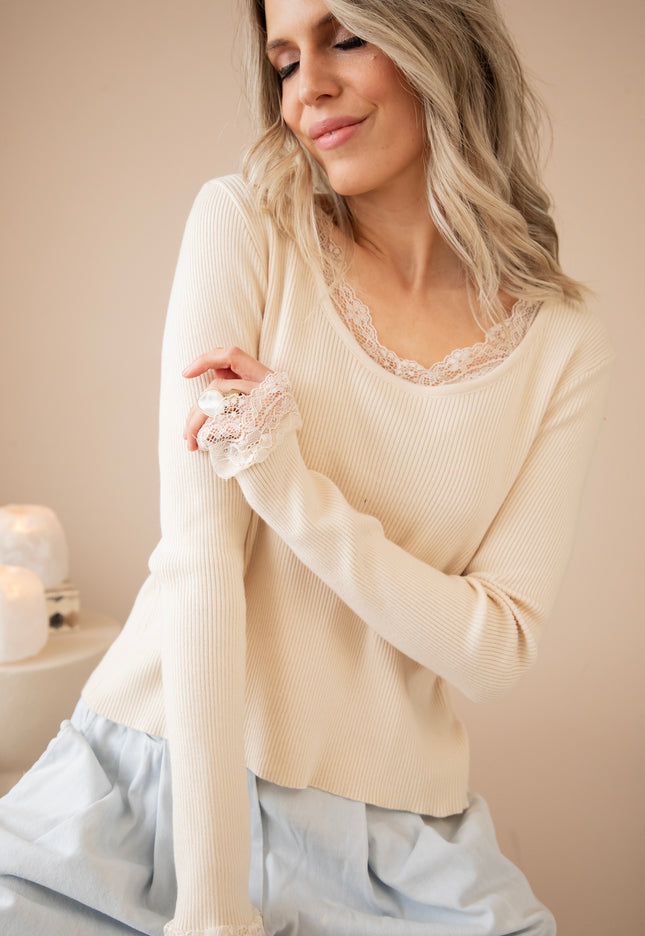 Langarmshirt - Elsie Laced - Beige
