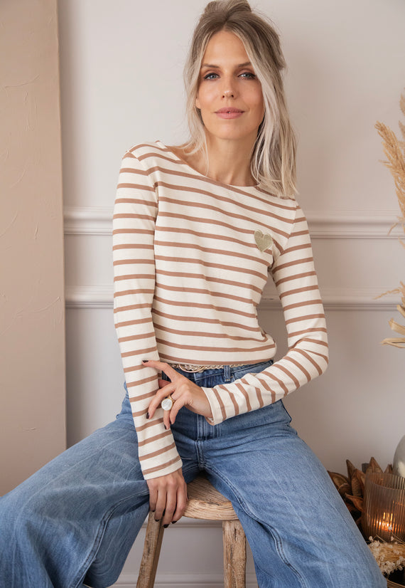 Beating Heart Stripes Brown - Longsleeve